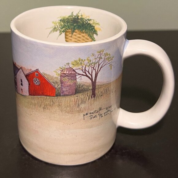“Just for Pretty" Art Mug by Pat Richter 2003 ~ Red Barn w/ Star Quilt Hex Sign - Picture 11 of 13